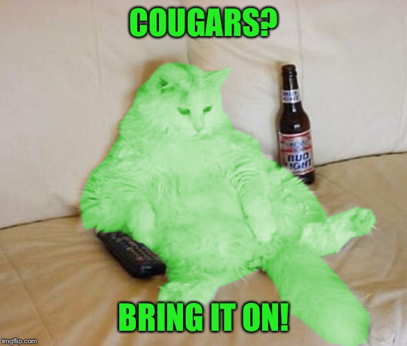 RayCat Chillin' | COUGARS? BRING IT ON! | image tagged in raycat chillin' | made w/ Imgflip meme maker