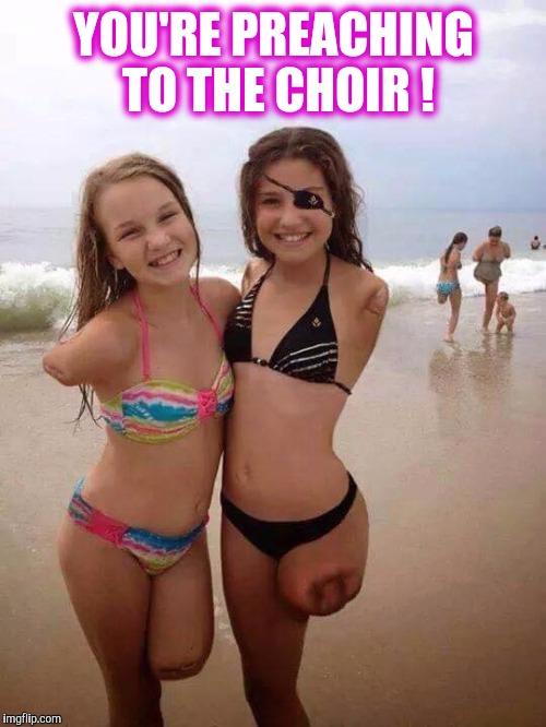 Memes, amputated girls, shark bite survivors | YOU'RE PREACHING TO THE CHOIR ! | image tagged in memes amputated girls shark bite survivors | made w/ Imgflip meme maker