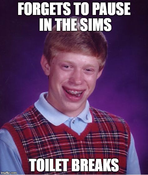 Bad Luck Brian Meme | FORGETS TO PAUSE IN THE SIMS; TOILET BREAKS | image tagged in memes,bad luck brian | made w/ Imgflip meme maker