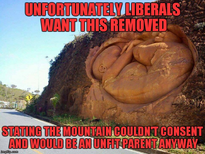 Would you be surprised? | UNFORTUNATELY LIBERALS WANT THIS REMOVED; STATING THE MOUNTAIN COULDN'T CONSENT AND WOULD BE AN UNFIT PARENT ANYWAY | image tagged in liberal logic | made w/ Imgflip meme maker