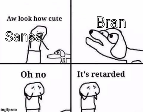 Oh no its retarded | Bran; Sansa | image tagged in oh no its retarded | made w/ Imgflip meme maker