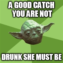 Advice Yoda Meme | A GOOD CATCH YOU ARE NOT; DRUNK SHE MUST BE | image tagged in memes,advice yoda | made w/ Imgflip meme maker