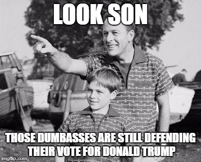 Look Son Meme | LOOK SON; THOSE DUMBASSES ARE STILL DEFENDING THEIR VOTE FOR DONALD TRUMP | image tagged in memes,look son | made w/ Imgflip meme maker