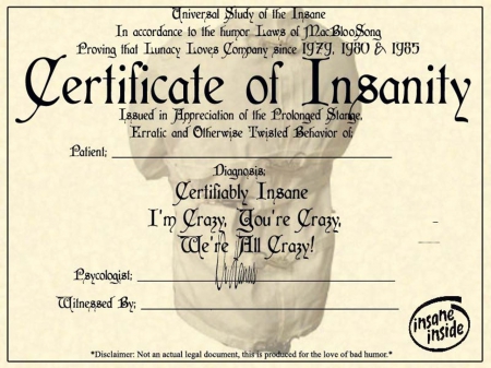 High Quality Blank certificate of insanity Blank Meme Template