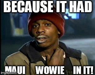 Y'all Got Any More Of That Meme | BECAUSE IT HAD MAUI      WOWIE     IN IT! | image tagged in memes,yall got any more of | made w/ Imgflip meme maker