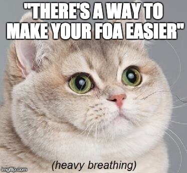 Heavy Breathing Cat Meme | "THERE'S A WAY TO MAKE YOUR FOA EASIER" | image tagged in memes,heavy breathing cat | made w/ Imgflip meme maker