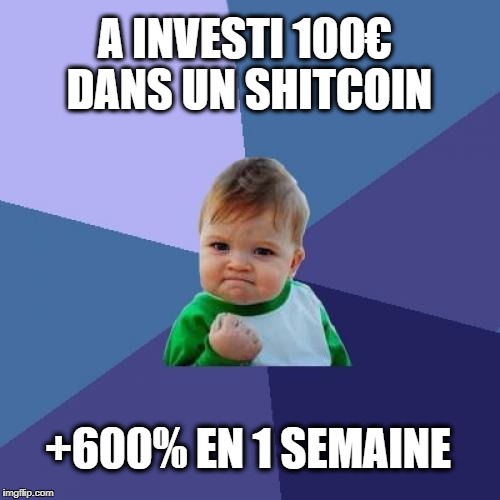 Success Kid Meme | A INVESTI 100€ DANS UN SHITCOIN; +600% EN 1 SEMAINE | image tagged in memes,success kid | made w/ Imgflip meme maker