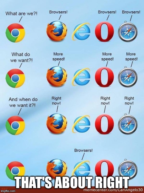 What do we want browsers. Found this randomly. |  THAT'S ABOUT RIGHT | image tagged in what do we want browsers,internet explorer,funny memes,geeks | made w/ Imgflip meme maker