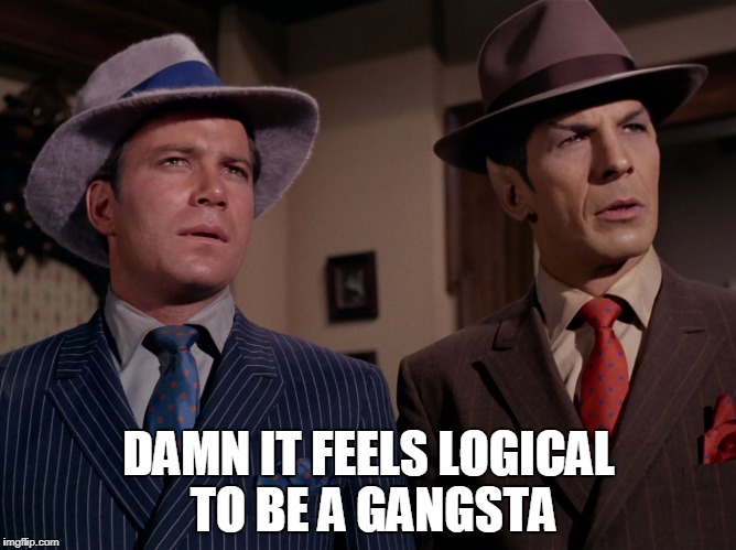DAMN IT FEELS LOGICAL TO BE A GANGSTA | image tagged in spock kirk gangstas | made w/ Imgflip meme maker