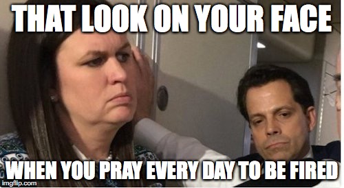 Mooch won! | THAT LOOK ON YOUR FACE; WHEN YOU PRAY EVERY DAY TO BE FIRED | image tagged in donald trump | made w/ Imgflip meme maker