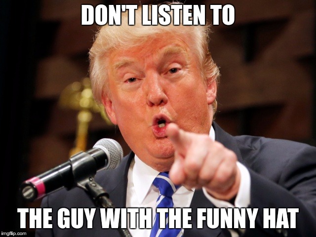 Trump You! | DON'T LISTEN TO THE GUY WITH THE FUNNY HAT | image tagged in trump you | made w/ Imgflip meme maker