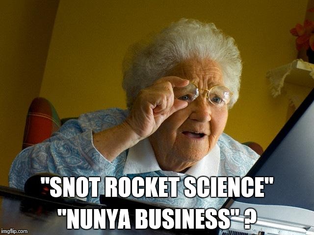 Grandma Finds The Internet Meme | "SNOT ROCKET SCIENCE" "NUNYA BUSINESS" ? | image tagged in memes,grandma finds the internet | made w/ Imgflip meme maker