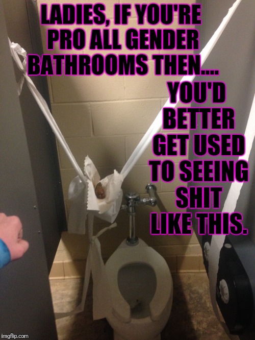 Be Carful What You Wish For | LADIES, IF YOU'RE PRO ALL GENDER BATHROOMS THEN.... YOU'D BETTER GET USED TO SEEING SHIT LIKE THIS. | image tagged in transgender,transgender bathroom | made w/ Imgflip meme maker