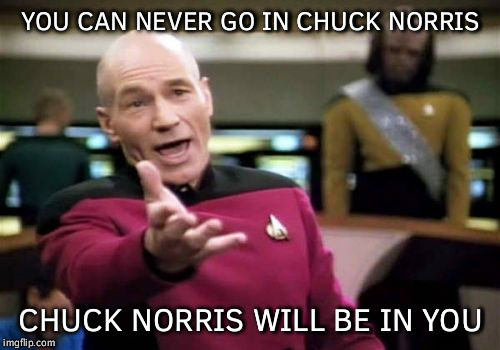 Picard Wtf Meme | YOU CAN NEVER GO IN CHUCK NORRIS CHUCK NORRIS WILL BE IN YOU | image tagged in memes,picard wtf | made w/ Imgflip meme maker