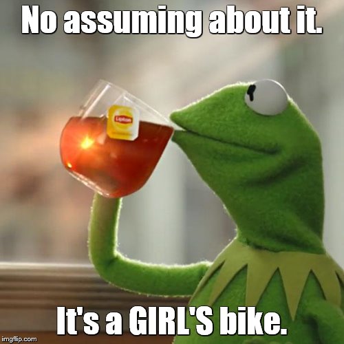 But That's None Of My Business Meme | No assuming about it. It's a GIRL'S bike. | image tagged in memes,but thats none of my business,kermit the frog | made w/ Imgflip meme maker