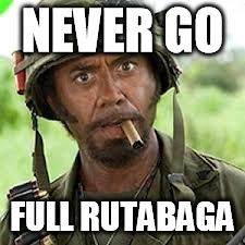 Never go full retard | NEVER GO; FULL RUTABAGA | image tagged in never go full retard | made w/ Imgflip meme maker