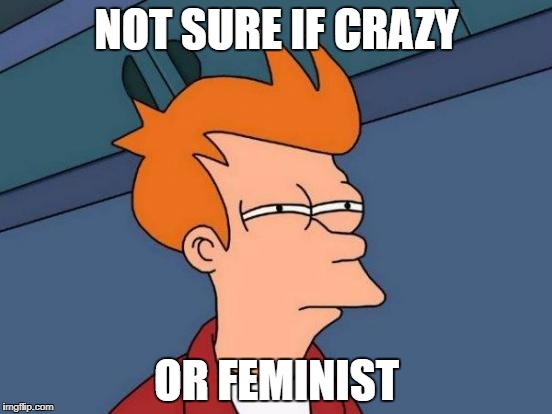 Futurama Fry Meme | NOT SURE IF CRAZY; OR FEMINIST | image tagged in memes,futurama fry | made w/ Imgflip meme maker