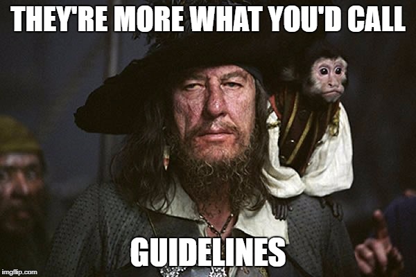 Captain Barbossa | THEY'RE MORE WHAT YOU'D CALL; GUIDELINES | image tagged in captain barbossa | made w/ Imgflip meme maker