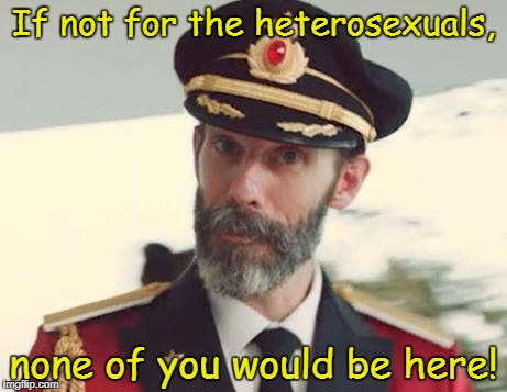 Captain Obvious | If not for the heterosexuals, none of you would be here! | image tagged in captain obvious,lgbt,transgender,the more you know,liberal logic,memes | made w/ Imgflip meme maker