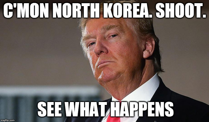 Trump tough on Korea | C'MON NORTH KOREA. SHOOT. SEE WHAT HAPPENS | image tagged in make america great again,trump 2020,president trump | made w/ Imgflip meme maker