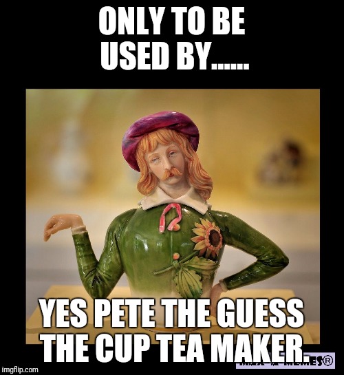 verbose gay teapot | ONLY TO BE USED BY...... YES PETE THE GUESS THE CUP TEA MAKER. | image tagged in verbose gay teapot | made w/ Imgflip meme maker