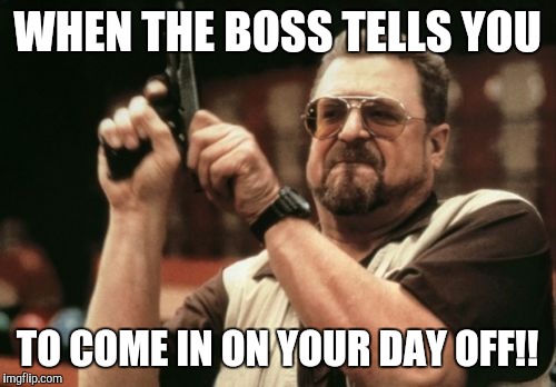 Am I The Only One Around Here Meme | WHEN THE BOSS TELLS YOU; TO COME IN ON YOUR DAY OFF!! | image tagged in memes,am i the only one around here | made w/ Imgflip meme maker