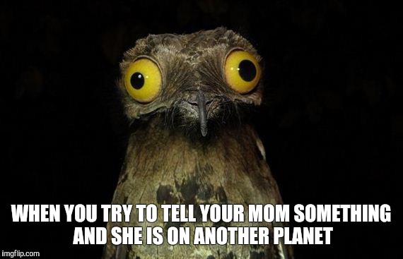 Weird Stuff I Do Potoo | WHEN YOU TRY TO TELL YOUR MOM SOMETHING AND SHE IS ON ANOTHER PLANET | image tagged in memes,weird stuff i do potoo | made w/ Imgflip meme maker