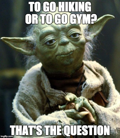 Star Wars Yoda Meme | TO GO HIKING OR TO GO GYM? THAT'S THE QUESTION | image tagged in memes,star wars yoda | made w/ Imgflip meme maker