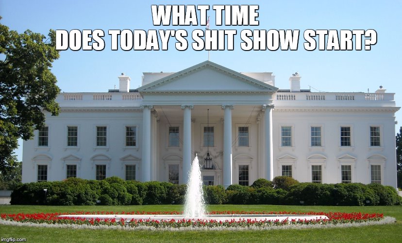 White House | WHAT TIME               DOES TODAY'S SHIT SHOW START? | image tagged in white house | made w/ Imgflip meme maker