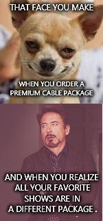 Story of my life | AND WHEN YOU REALIZE ALL YOUR FAVORITE SHOWS ARE IN A DIFFERENT PACKAGE . | image tagged in that face you make,eye roll | made w/ Imgflip meme maker