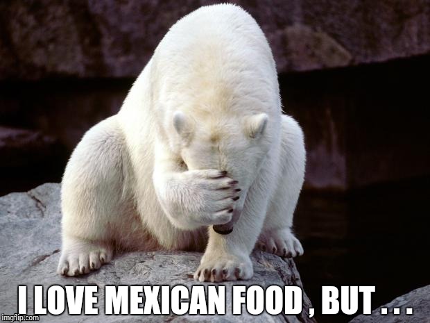 Polar Bear | I LOVE MEXICAN FOOD , BUT . . . | image tagged in polar bear | made w/ Imgflip meme maker