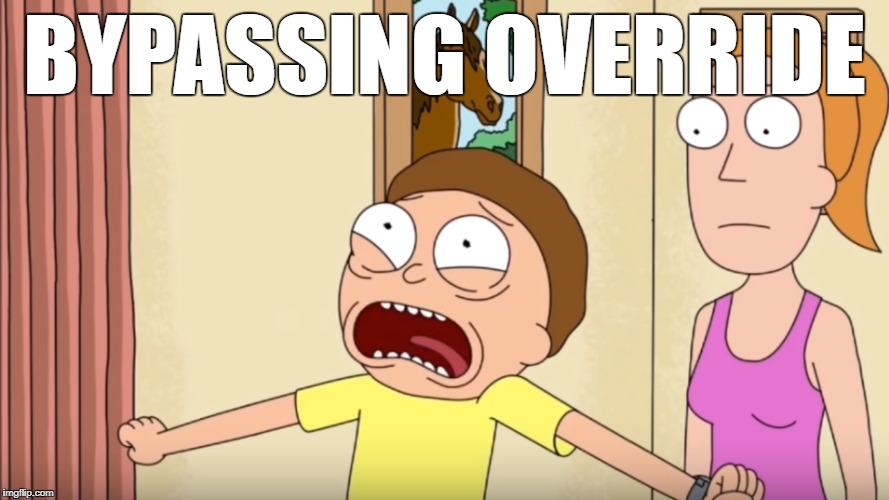 Bypassing override | BYPASSING OVERRIDE | image tagged in rick and morty | made w/ Imgflip meme maker