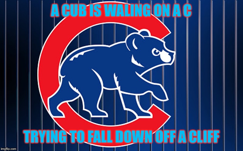 A Bear's Fall | A CUB IS WALING ON A C; TRYING TO FALL DOWN OFF A CLIFF | image tagged in chicago cubs,funny,suicide,meme | made w/ Imgflip meme maker
