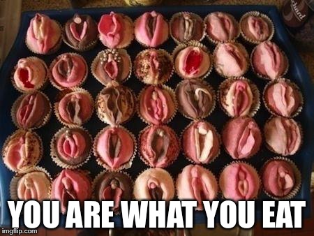 Vagina Cupcakes | YOU ARE WHAT YOU EAT | image tagged in vagina cupcakes | made w/ Imgflip meme maker