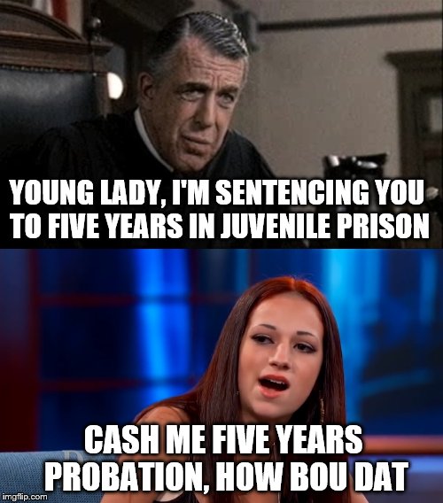 The little delinquent should have done time | YOUNG LADY, I'M SENTENCING YOU TO FIVE YEARS IN JUVENILE PRISON; CASH ME FIVE YEARS PROBATION, HOW BOU DAT | image tagged in how bow dah,memes | made w/ Imgflip meme maker