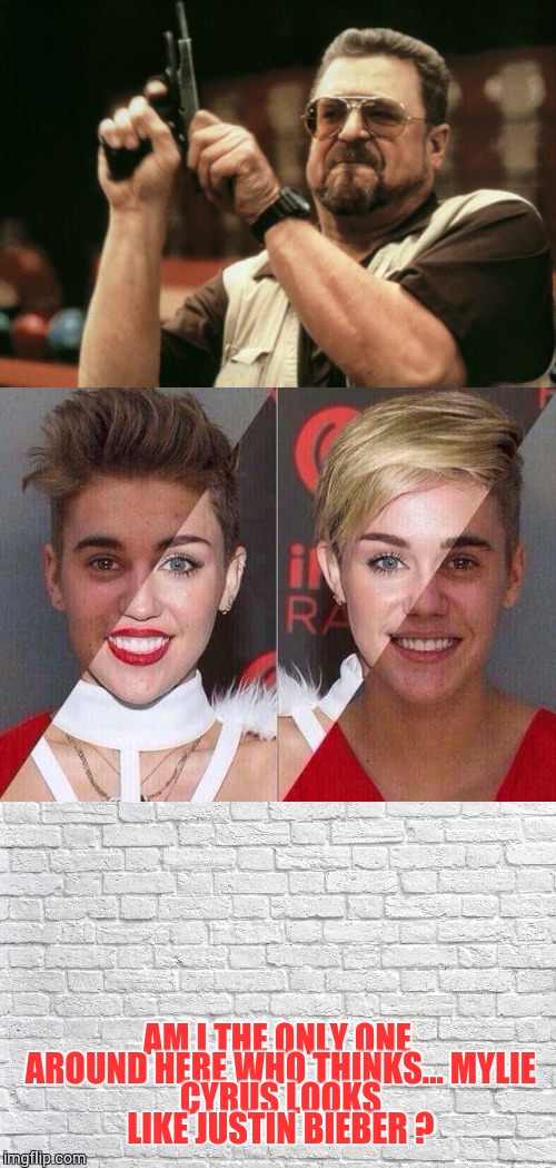 Am I The Only One Around | AM I THE ONLY ONE AROUND HERE WHO THINKS...
MYLIE CYRUS LOOKS LIKE JUSTIN BIEBER ? | image tagged in am i the only one around here,funny memes,john goodman,loyalsockatxhamster,funny stuff,memes | made w/ Imgflip meme maker