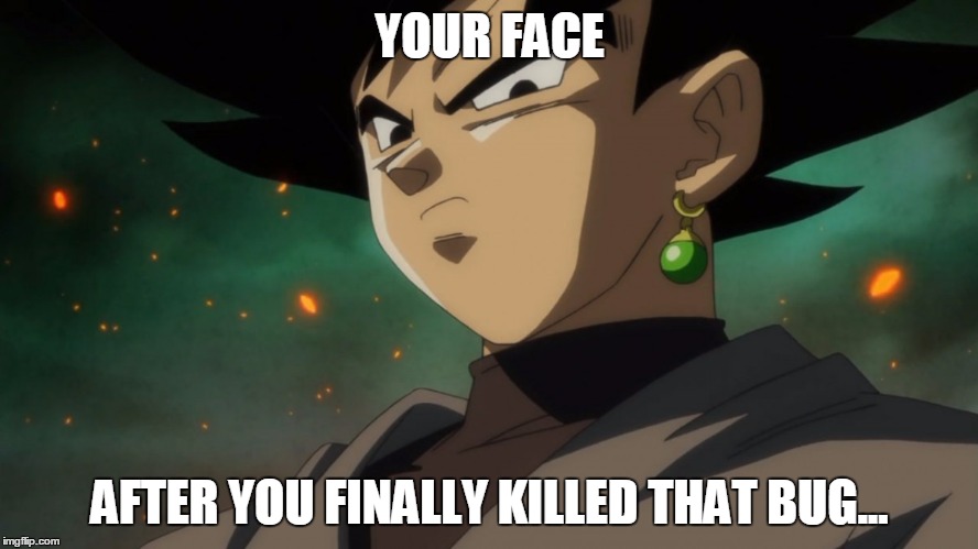 "I killed it... with fire!" | YOUR FACE; AFTER YOU FINALLY KILLED THAT BUG... | image tagged in goku black serious,memes,bugs | made w/ Imgflip meme maker