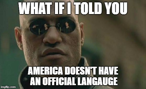 Matrix Morpheus | WHAT IF I TOLD YOU; AMERICA DOESN'T HAVE AN OFFICIAL LANGAUGE | image tagged in memes,matrix morpheus | made w/ Imgflip meme maker