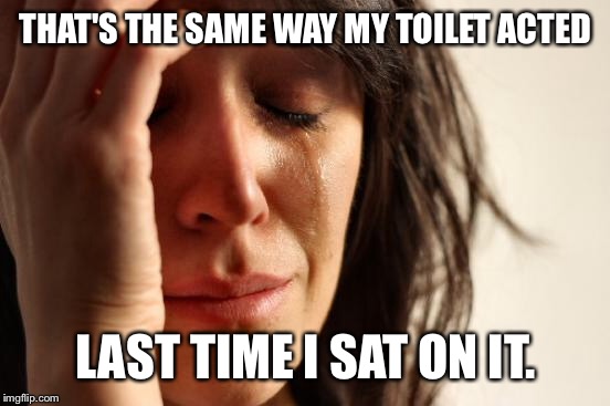 First World Problems Meme | THAT'S THE SAME WAY MY TOILET ACTED LAST TIME I SAT ON IT. | image tagged in memes,first world problems | made w/ Imgflip meme maker