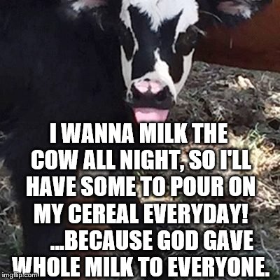 KISS ARMY:  Old MacDonald Chapter | I WANNA MILK THE COW ALL NIGHT, SO I'LL HAVE SOME TO POUR ON MY CEREAL EVERYDAY!  



...BECAUSE GOD GAVE WHOLE MILK TO EVERYONE. | image tagged in kiss | made w/ Imgflip meme maker