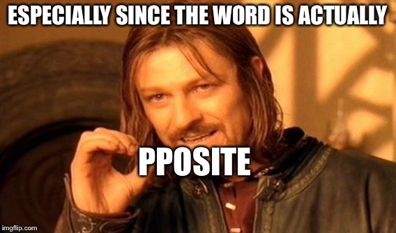 One Does Not Simply Meme | ESPECIALLY SINCE THE WORD IS ACTUALLY PPOSITE | image tagged in memes,one does not simply | made w/ Imgflip meme maker