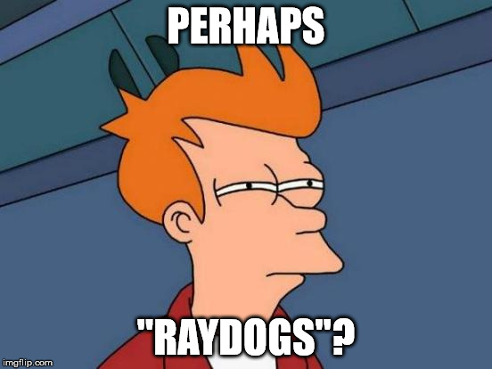 Futurama Fry Meme | PERHAPS "RAYDOGS"? | image tagged in memes,futurama fry | made w/ Imgflip meme maker