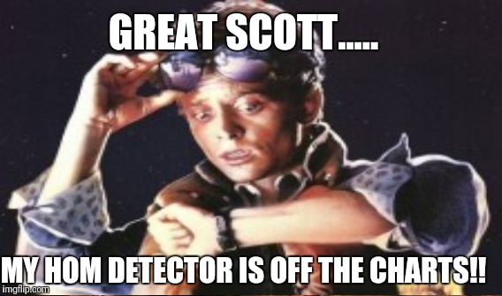 Hom | GREAT SCOTT..... MY HOM DETECTOR IS OFF THE CHARTS!! | image tagged in homophobic | made w/ Imgflip meme maker