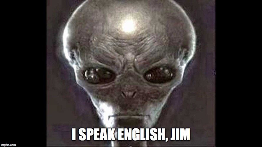 Alien | I SPEAK ENGLISH, JIM | image tagged in alien | made w/ Imgflip meme maker