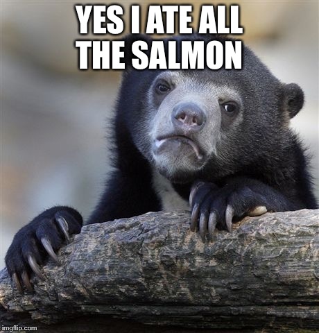 Confession Bear | YES I ATE ALL THE SALMON | image tagged in memes,confession bear | made w/ Imgflip meme maker