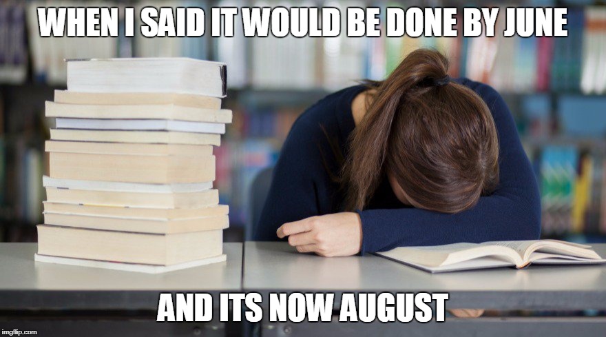 AP Bio Studying | WHEN I SAID IT WOULD BE DONE BY JUNE; AND ITS NOW AUGUST | image tagged in ap bio studying | made w/ Imgflip meme maker