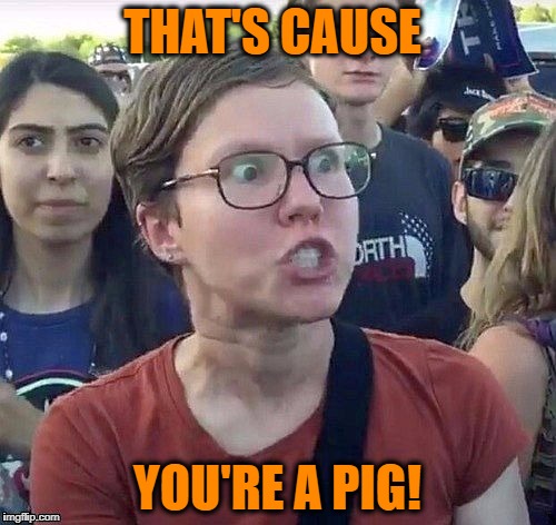 foggy | THAT'S CAUSE YOU'RE A PIG! | image tagged in triggered feminist | made w/ Imgflip meme maker