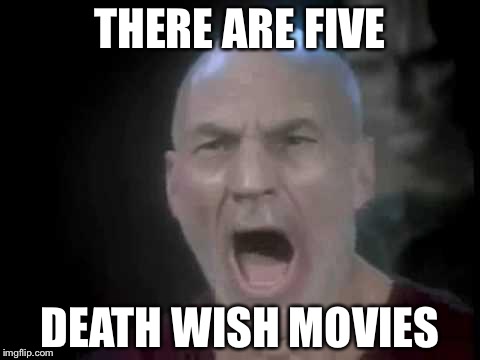 Picard Four Lights | THERE ARE FIVE; DEATH WISH MOVIES | image tagged in picard four lights | made w/ Imgflip meme maker