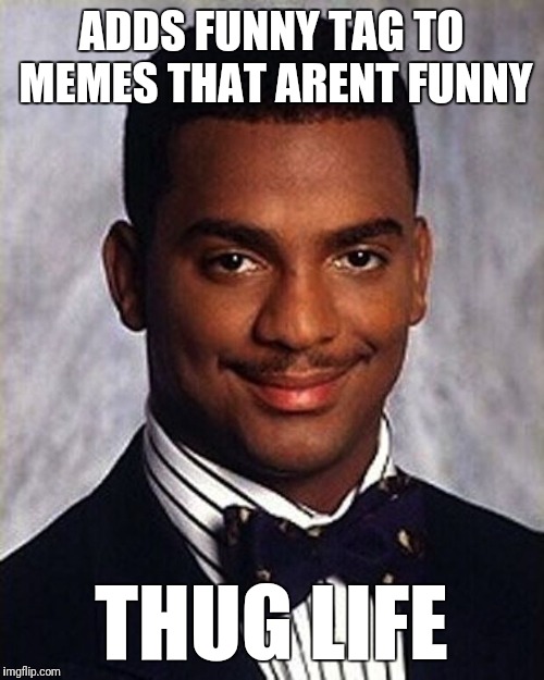 Carlton Banks Thug Life | ADDS FUNNY TAG TO MEMES THAT ARENT FUNNY; THUG LIFE | image tagged in carlton banks thug life | made w/ Imgflip meme maker