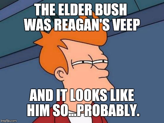 Futurama Fry Meme | THE ELDER BUSH WAS REAGAN'S VEEP AND IT LOOKS LIKE HIM SO...PROBABLY. | image tagged in memes,futurama fry | made w/ Imgflip meme maker